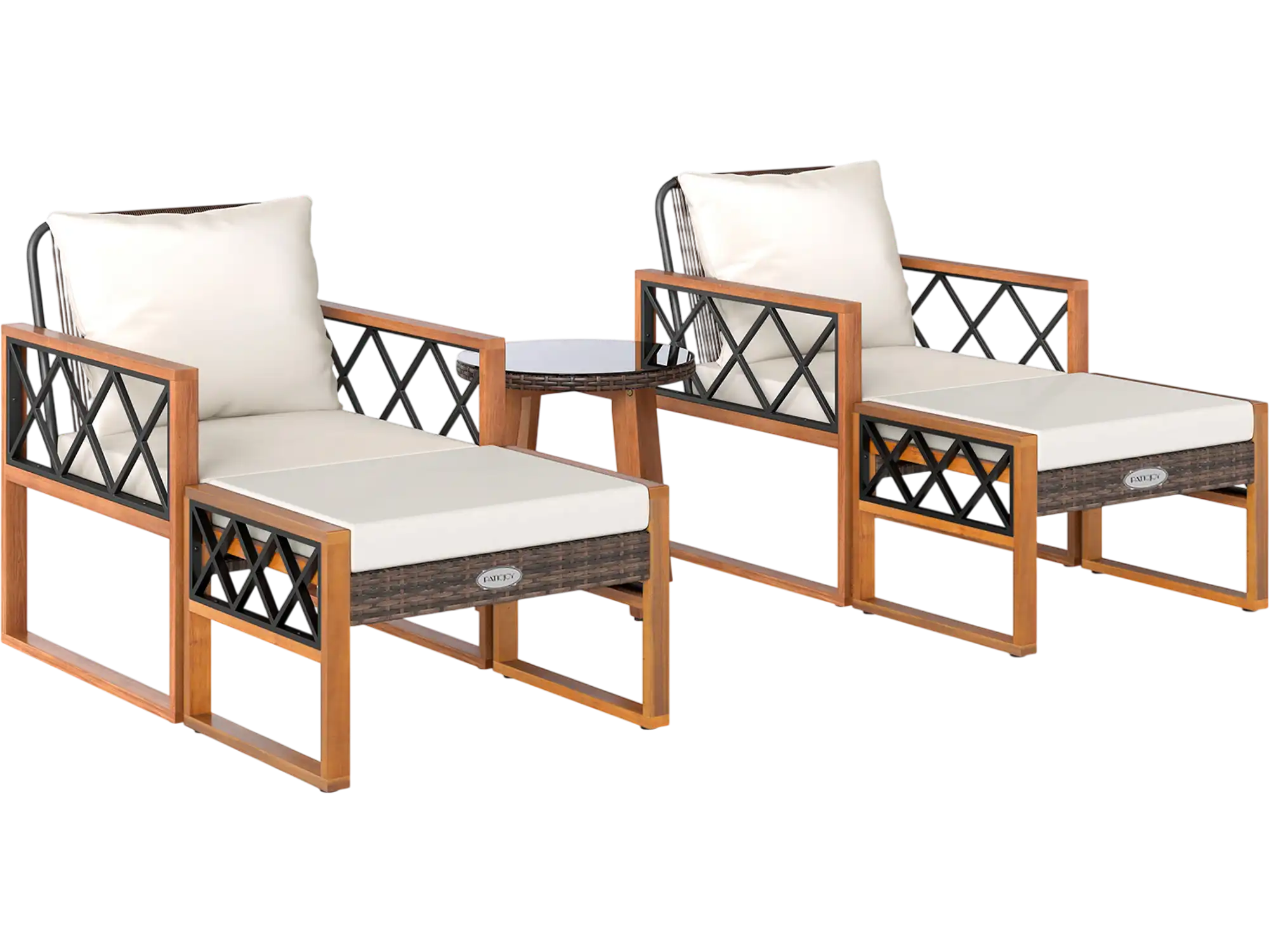 Costway 5-Piece PE Rattan Patio Conversation Set w/ Acacia Wood 98686490 New