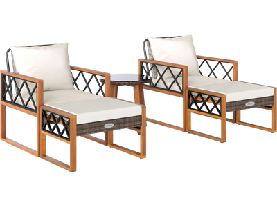Costway 5-Piece PE Rattan Patio Conversation Set w/ Acacia Wood 98686490 New