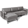 L-shaped modular sofa in gray fabric with steel backrest, featuring USB ports and detachable chaise for versatile.