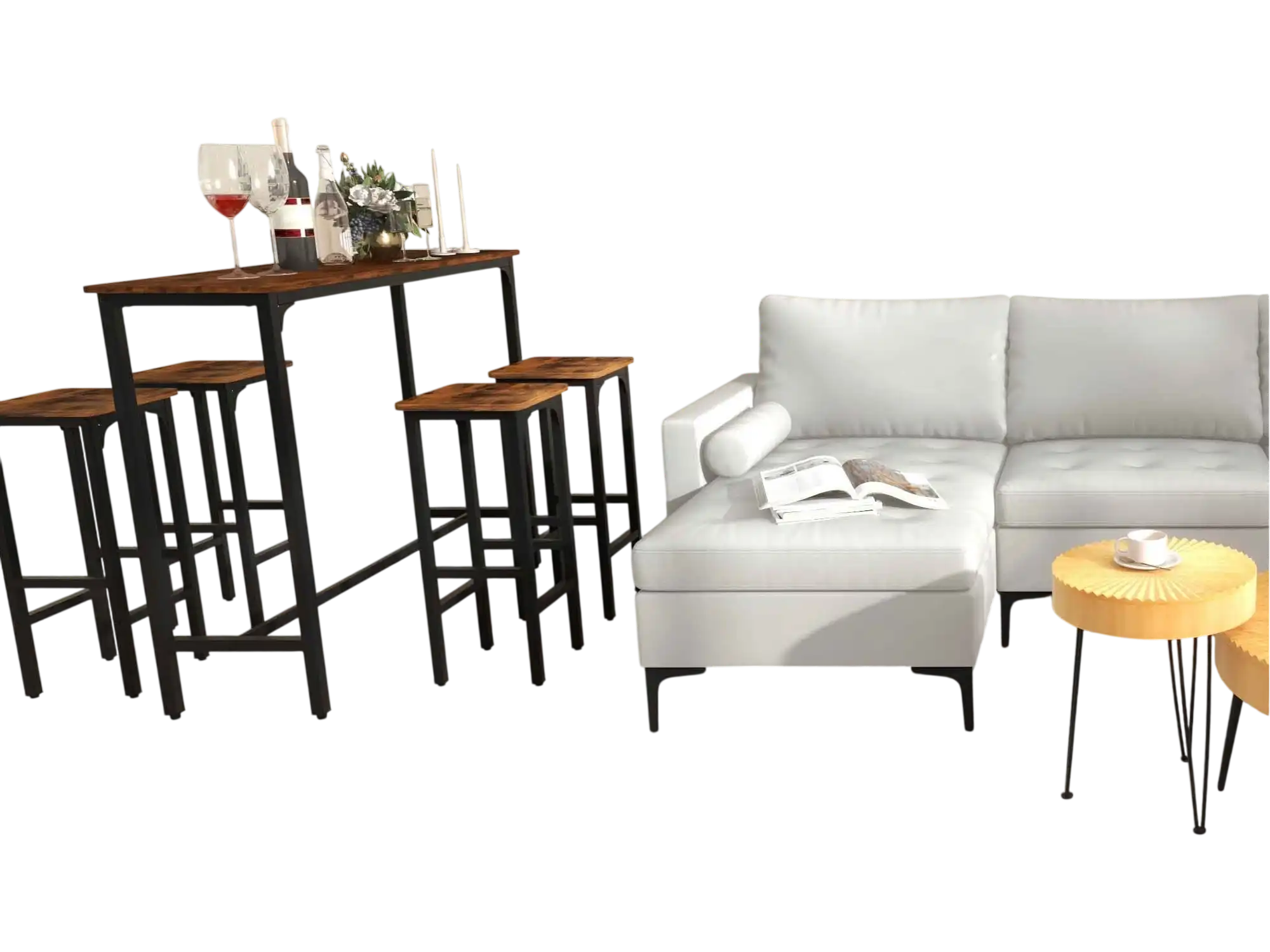 Costway 8-Piece Industrial Modern Living Dining Room Furniture Set 78258762 New