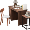 Modern computer desk with two drawers and rustic wood finish, paired with a solid rubber wood chair for cozy seating.