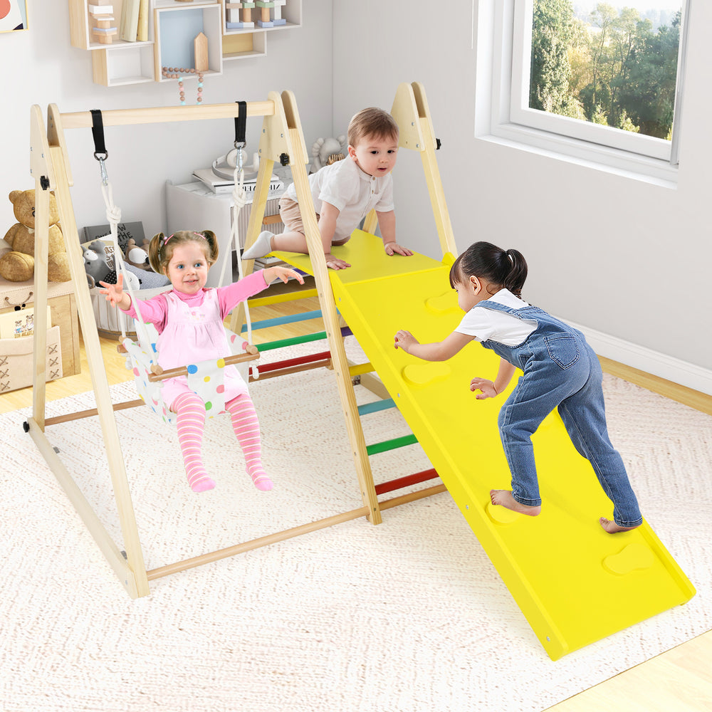 4-in-1 Indoor Jungle Gym with Baby Swing and Climbing Ramp-Multicolor - Gallery View 1 of 11