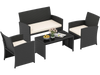 4-piece patio furniture set featuring a tempered glass tabletop and removable white cushions, perfect for outdoor.