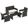 4-piece patio furniture set featuring a loveseat, two chairs, and a tempered glass tabletop with removable white.
