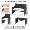 4-piece patio sofa set featuring a tempered glass tabletop and removable white cushions, ideal for outdoor relaxation.