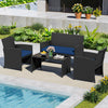 4 Pieces Patio Furniture Set with Tempered Glass Tabletop and Removable Cushion-Navy - Gallery View 1 of 12