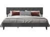 Modern 3-Piece Bedroom Furniture Set with Upholstered Queen Bed, 2 Rattan Nightstands and 3-Globe Floor Lamp