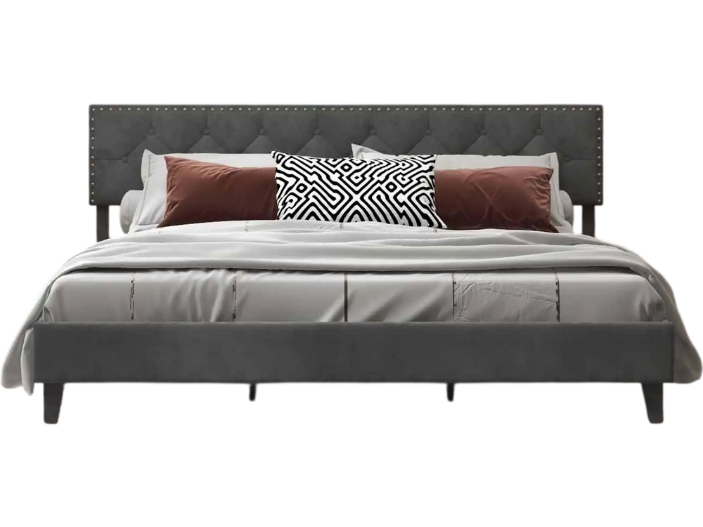Modern 3-Piece Bedroom Furniture Set with Upholstered Queen Bed, 2 Rattan Nightstands and 3-Globe Floor Lamp