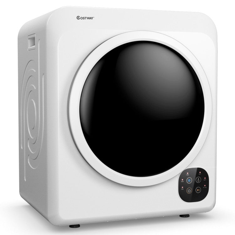 Multi-functional 1700W tumble dryer in white with control panel, designed for various fabric care and quick drying.