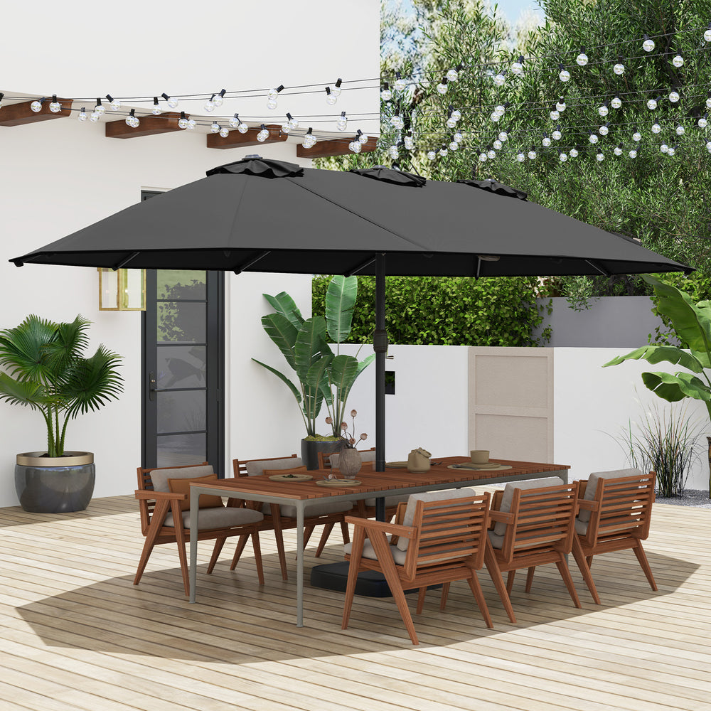 15 Feet Double-Sided Twin Patio Umbrella with Crank and Base-Beige