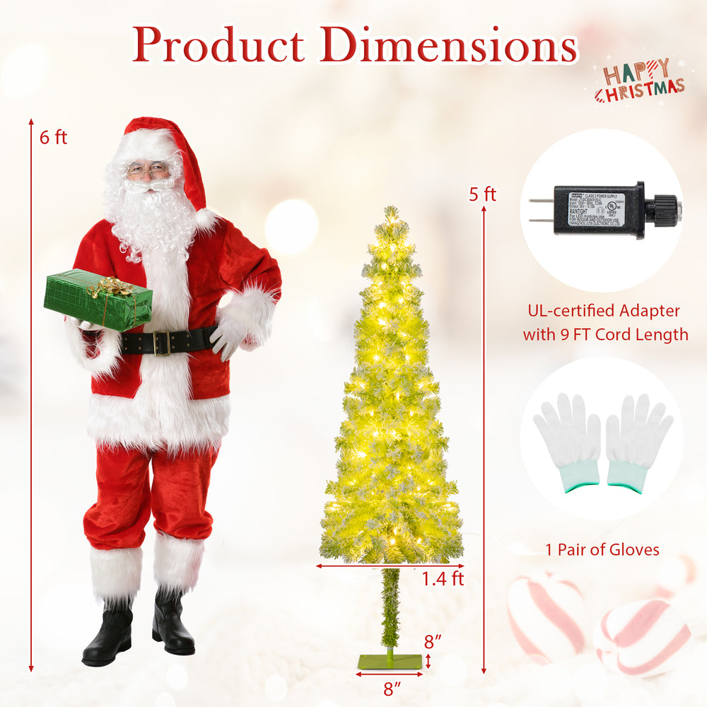 5 FT whimsical Christmas tree with bendable top, lush green branches, and warm white LED lights for festive decor.