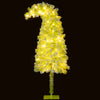 Whimsical 5 FT Christmas tree with bendable top, snow flocking, warm white LED lights, perfect for holiday decor.