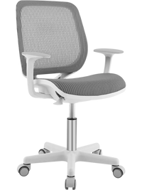 Gray swivel mesh children's computer chair with adjustable height, curved backrest, and 360-degree swivel for comfort.
