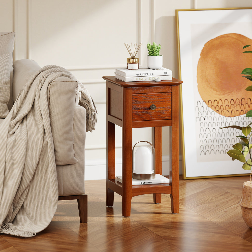 3-Tier Nightstand with Drawer and Open Storage Shelf-Walnut - Gallery View 1 of 11