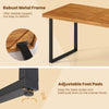 Close-up of the adjustable foot pad on the robust metal frame of the 63” patio dining table set for stability.