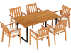 7 Pieces Patio Dining Table Set 63” Rectangle Table and 6 Acacia Wood Armchairs