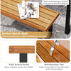 Slatted acacia wood bench with a solid frame, perfect for outdoor dining or as a versatile shoe bench.