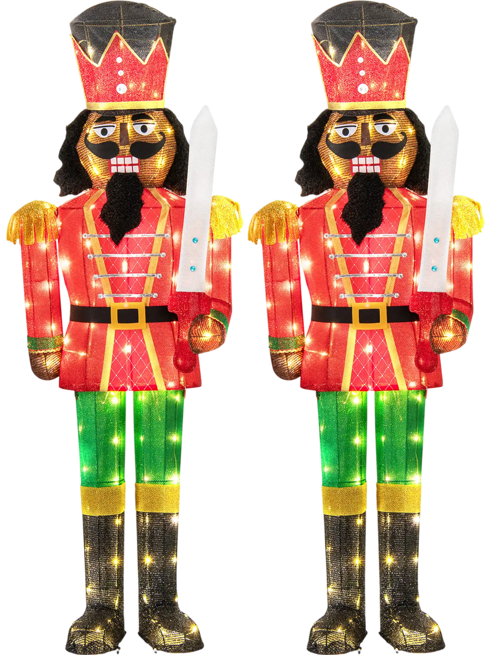 Set of 2 5 FT Lighted Christmas Nutcracker with Glitter Sword