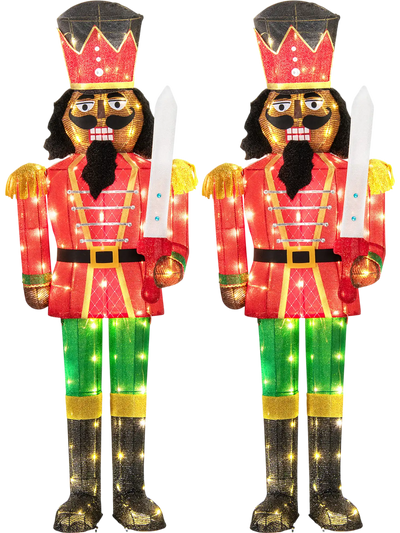 Costway Set of 2 5' Lighted Christmas Nutcracker Inflatables w/ Glitter Sword 38105158 New