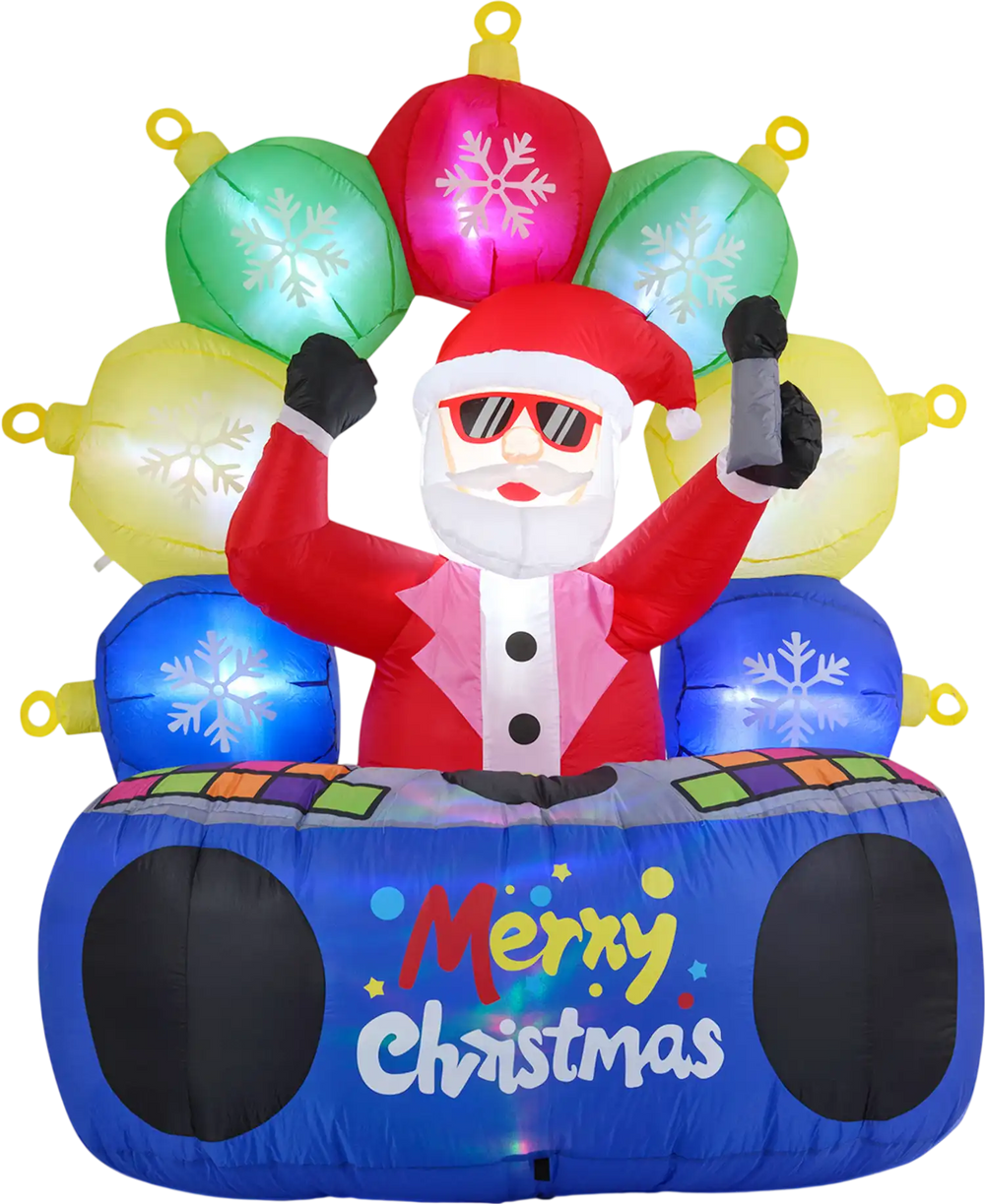 6 Feet Inflatable DJ Santa with Rotating Music Light and Flashing LEDs
