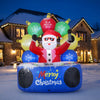 Inflatable DJ Santa with flashing LEDs and rotating music light, perfect for festive outdoor celebrations.