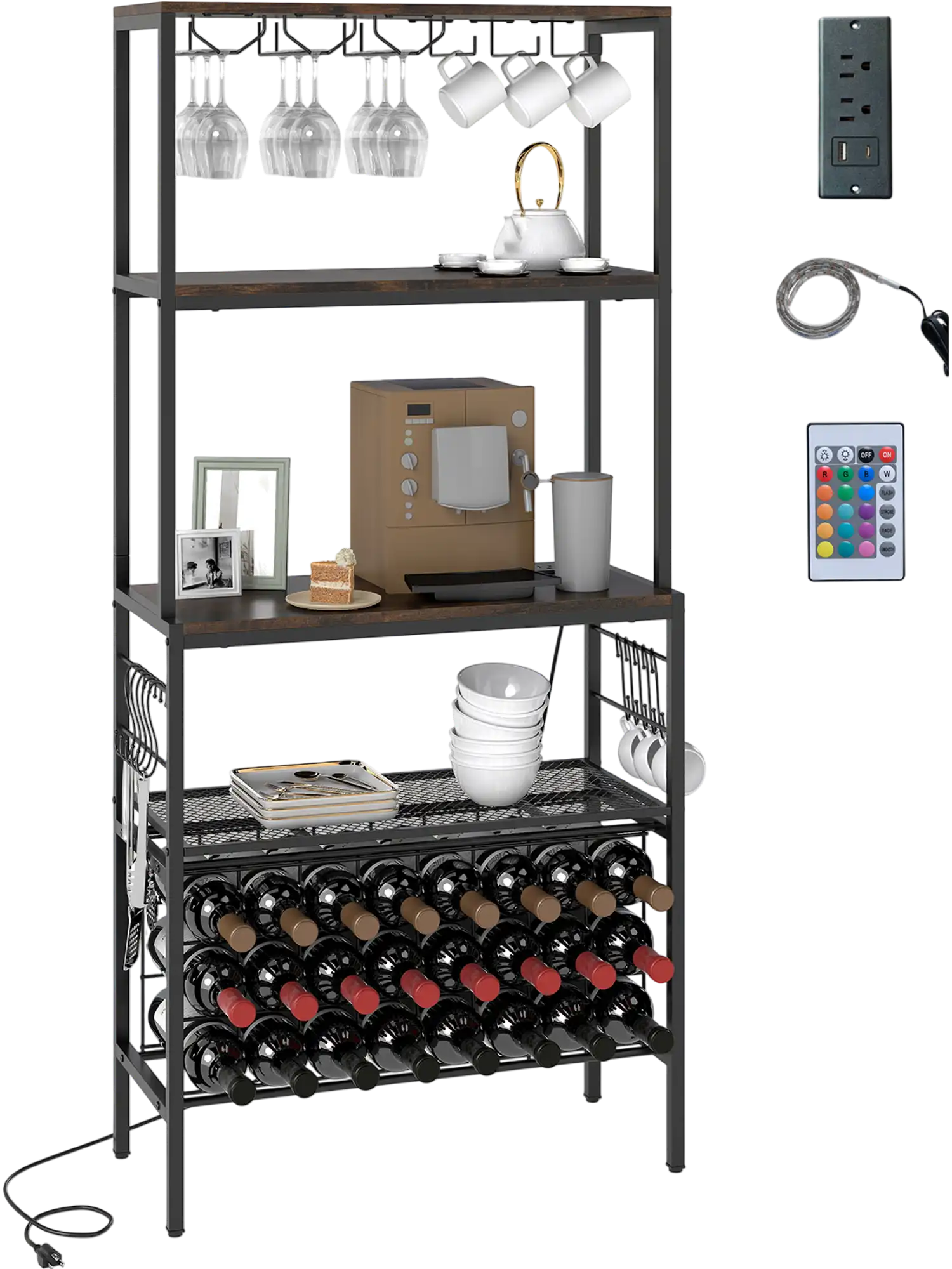 Costway Wine Rack Organizer with Power Outlet & Bottle Holders 54301880 New