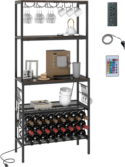 Costway Wine Rack Organizer with Power Outlet & Bottle Holders 54301880 New