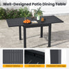 Patio rectangular aluminum dining table with slatted tabletop, expandable length, perfect for outdoor gatherings.
