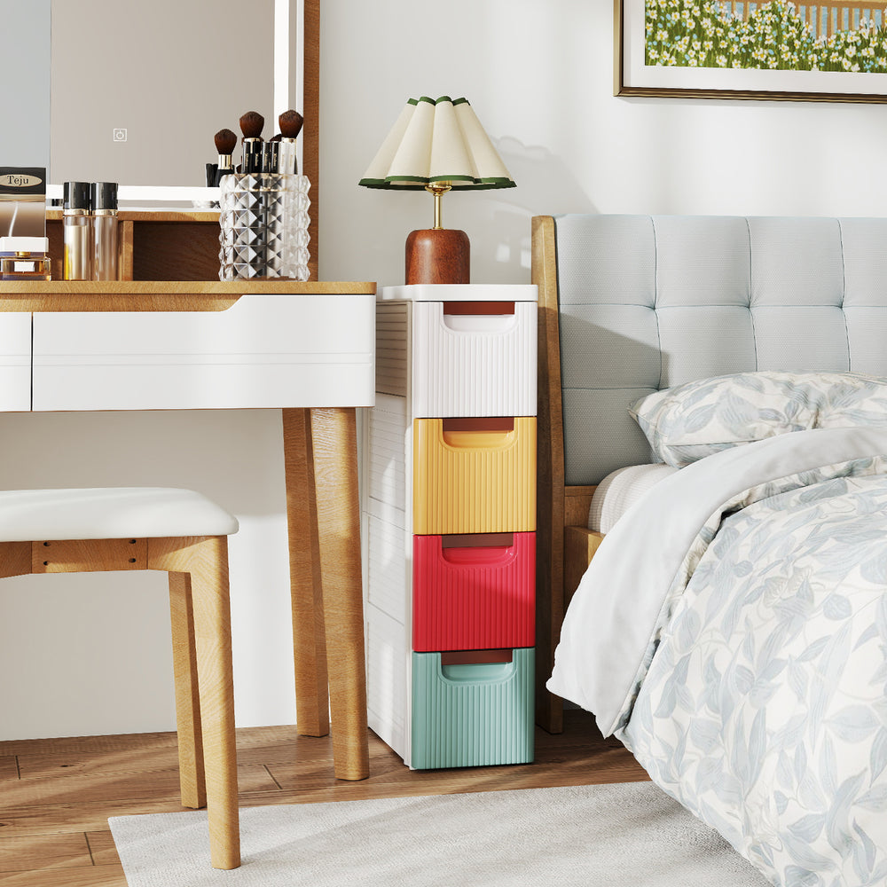 4-Drawer Rolling Organizer Unit Narrow Storage Cabinet with Built-In Wheels for Small Space-Colorful - Gallery View 1 of 8