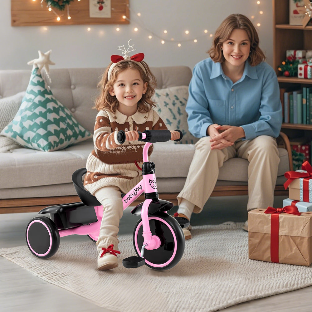 Toddler Tricycle Kids Trike with Adjustable Seat and Storage Basket Aged 3-5 Years Old-Pink - Gallery View 1 of 10