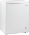 Compact 141 L chest freezer in white with adjustable temperature and top stay-open door, ideal for kitchen or dorm use.