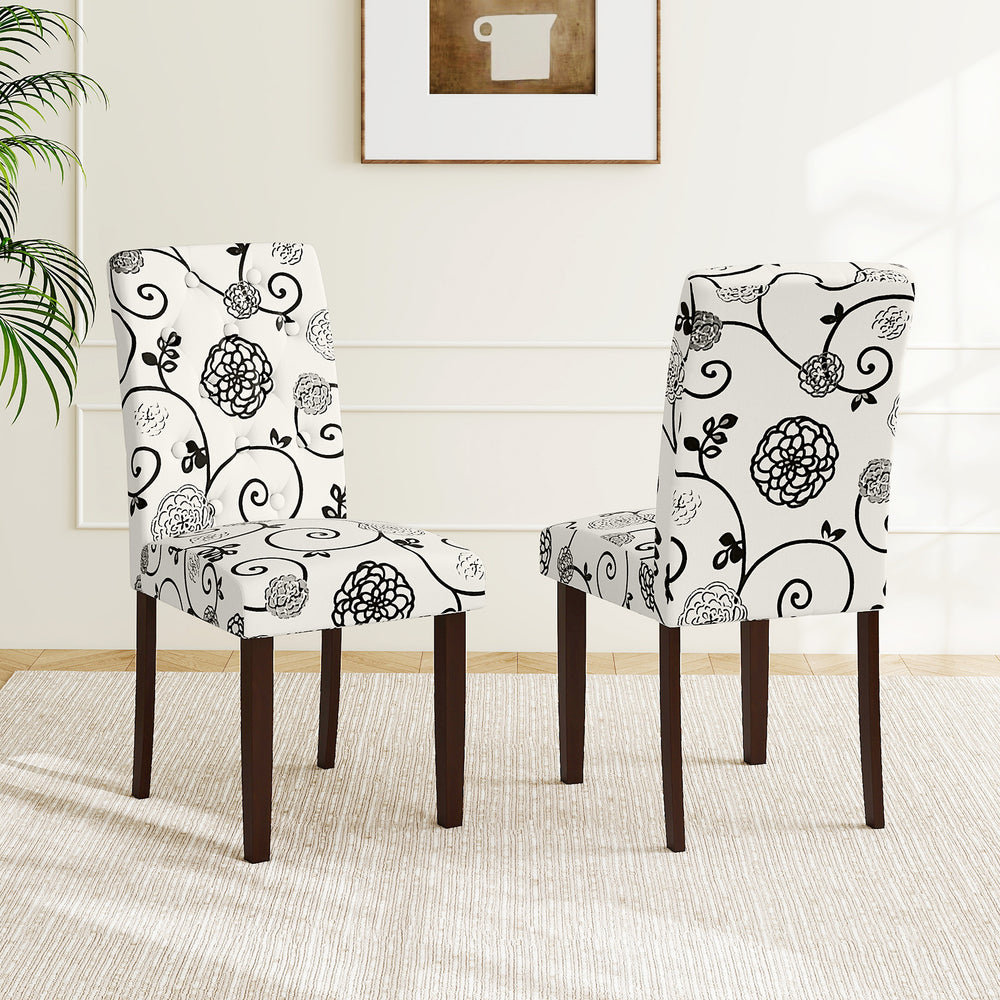 Button Tufted Fabric Upholstered Wooden Dining Chair Set of 2 with High Curved Back-Beige - Gallery View 1 of 10