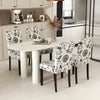 Button tufted beige dining chairs with floral design, featuring rubber wood legs, for elegant dining spaces.