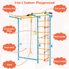 7-in-1 Swedish ladder featuring monkey bars, pull-up bar, and rope wall, designed for kids' indoor play and exercise.
