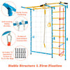 7-in-1 Swedish ladder with monkey bars and padded pull-up bar, designed for kids' fun and solid wall installation.