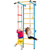 Children playing on a 5-in-1 Swedish ladder with pull-up bar and rope, featuring a sturdy carbon steel frame.