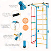 5-in-1 Swedish ladder with pull-up bar and rope ladder, featuring non-slip EVA foam and protective foot pads for safety.