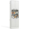 Tall white storage cabinet with adjustable shelves and doors, made of MDF for versatile organization in laundry or.