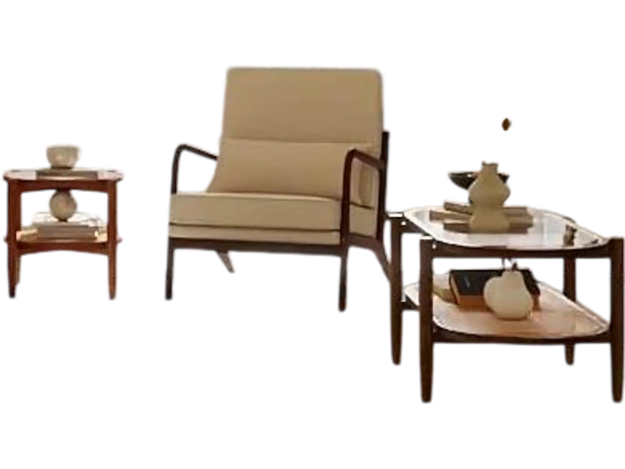 Costway 3-Piece Rattan Wood Living Room Set Side Coffee Table TV Stand 71085283 New