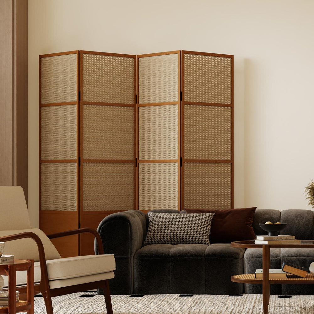 3-piece rattan and wood living room set featuring a coffee table, side table, and TV stand for stylish storage.