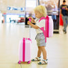 Kids carry-on luggage set featuring a pink 12-inch backpack and wheeled suitcase, perfect for travel and outdoor.