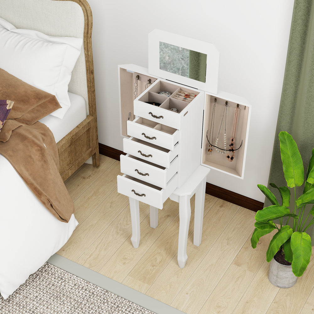 Standing Jewelry Box with 4 Drawers and 2 Side Doors-White - Gallery View 1 of 5