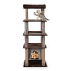 Multi-level 58-inch cat tree in brown with plush perch, swaying condo, and scratching posts for active play.