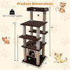 Multi-level 58-inch cat tree in brown with plush perch, swaying condo, and six scratching posts for cat enrichment.