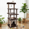 Side view of a 58-inch multi-level cat tree in brown, showcasing the cozy aerial condo and plush surfaces for cat.