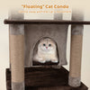 Large multi-level cat tree with swaying aerial condo and plush perch bed in brown, promoting cat well-being and play.