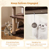 Multi-level cat tree with 6 scratching posts and a dangling toy, designed for feline agility and well-being in brown.