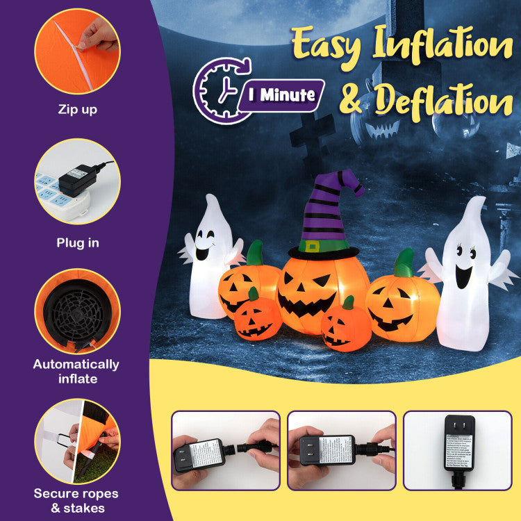 Halloween Groundbreaker Climbing Zombie with inflatable pumpkins, featuring built-in LED lights and easy 1-minute.