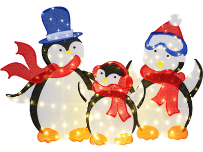 Costway 3-Pc Lighted Penguin Family Christmas Decoration 160 LED 90802987 New