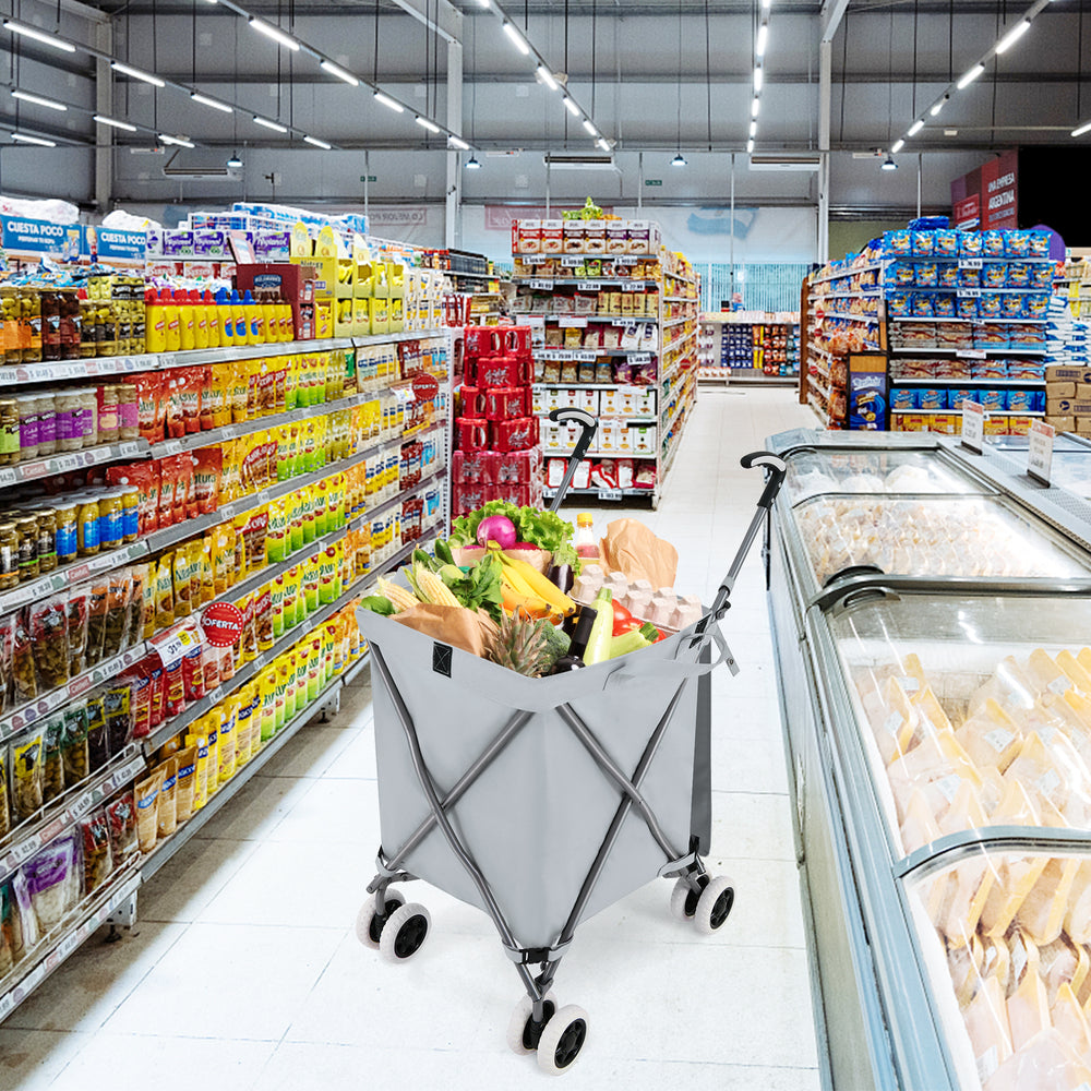 Folding Shopping Utility Cart with Water-Resistant Removable Canvas Bag-Grey - Gallery View 1 of 9